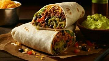 vegetariano burrito envolver con negro frijoles guacamole un foto