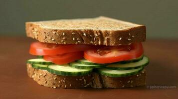 veggie sandwich with hummus cucumber and tomato o photo