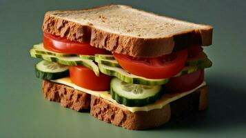 veggie sandwich with hummus cucumber and tomato o photo