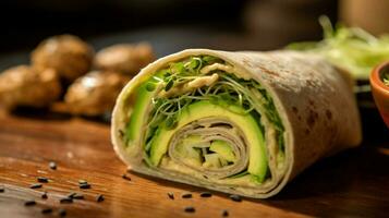 veggie sandwich wrap with hummus avocado and spro photo