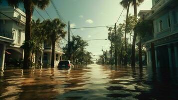 ver de vacío calle en inundado zona después tierra foto