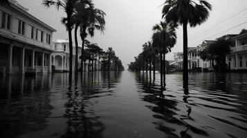 view of empty street in flooded area after landfa photo