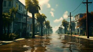 view of empty street in flooded area after landfa photo