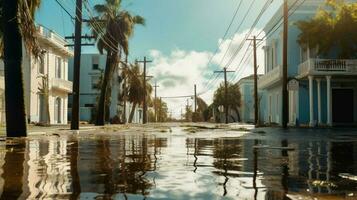 view of empty street in flooded area after landfa photo