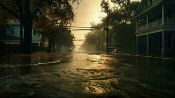 view of empty street in flooded area after landfa photo