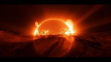 view of the sun with brilliant flares and promine photo