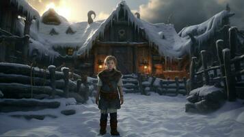 viking child boy snow settlement photo