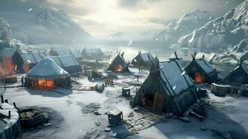 viking man snow settlement photo