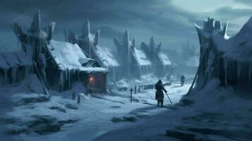 viking man snow settlement photo