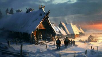 viking old person snow settlement photo