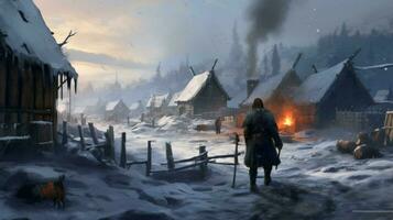 viking old woman snow settlement photo