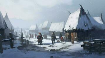 viking person snow settlement photo