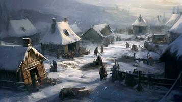 viking person snow settlement photo