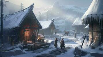 viking person snow settlement photo