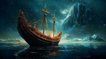 viking ship sails among the stars with majestic v photo