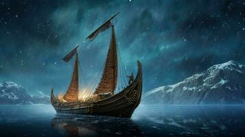 vikingo Embarcacion paño entre el estrellas con majestuoso v foto