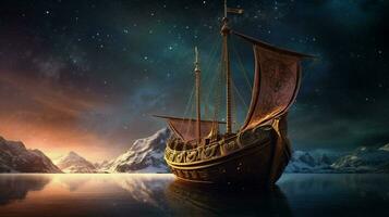 viking ship sails among the stars with majestic v photo