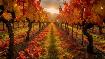 vineyard surrounded by autumn colors with warm su photo