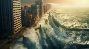 paredes de agua creciente desde el Oceano a devastar foto