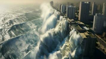 walls of water rising from the ocean to devastate photo