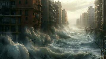 walls of water rising from the ocean to devastate photo
