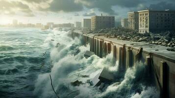 walls of water rising from the ocean to devastate photo