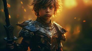 warrior child boy gaming fictional world photo