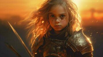 warrior child girl gaming fictional world photo