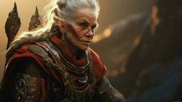 warrior old woman gaming fictional world photo