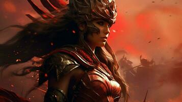 warrior gaming woman red fictional world photo