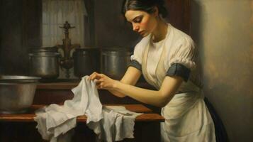 woman clean apron cloth photo