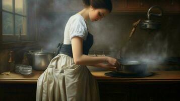 woman clean apron work photo