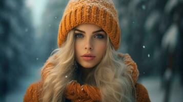 woman warm winter clothes photo