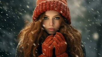 woman warm winter clothes season photo