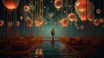 world of floating objects and otherworldly lights photo