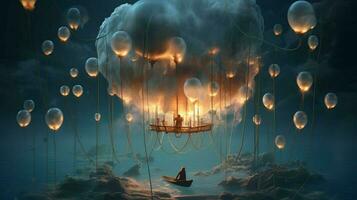 world of floating objects and otherworldly lights photo