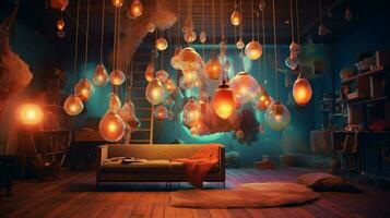 world of floating objects and otherworldly lights photo