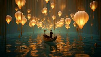 world of floating objects and otherworldly lights photo