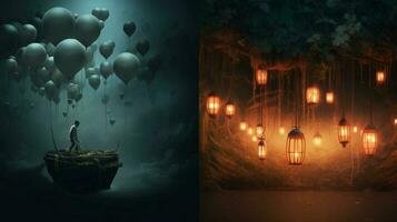 world of floating objects and otherworldly lights photo