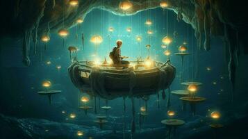 world of floating objects and otherworldly lights photo