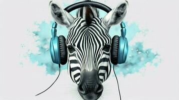 zebra in a headphones illustration photo