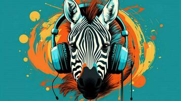 zebra in a headphones illustration photo