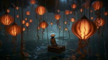 world of floating objects and otherworldly lights photo