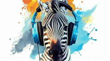 zebra in a headphones illustration photo