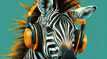 zebra in a headphones illustration photo