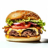 A closeup magazine quality shot of a luscious hamburger photo