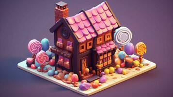 A fancy candy house with sweets and chocolate dessert photo