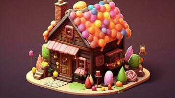 A fancy candy house with sweets and chocolate dessert photo