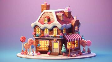 A fancy candy house with sweets and chocolate dessert photo