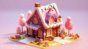 A fancy candy house with sweets and chocolate dessert photo